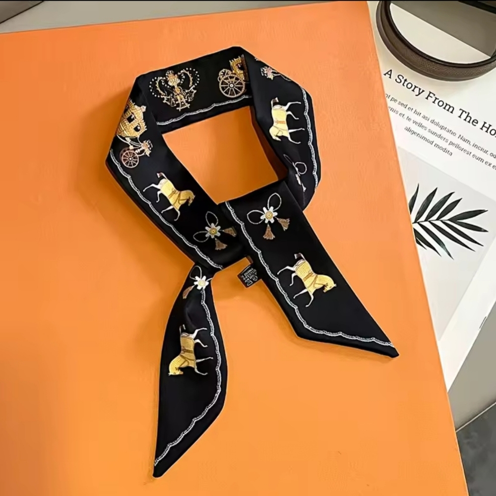 Black and Gold Horse Scarf Twilly